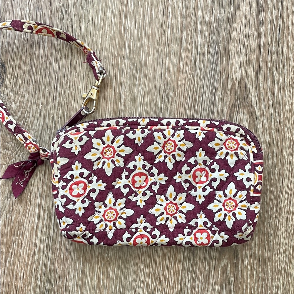 Vera Bradley Maroon and White Patterned Wristlet